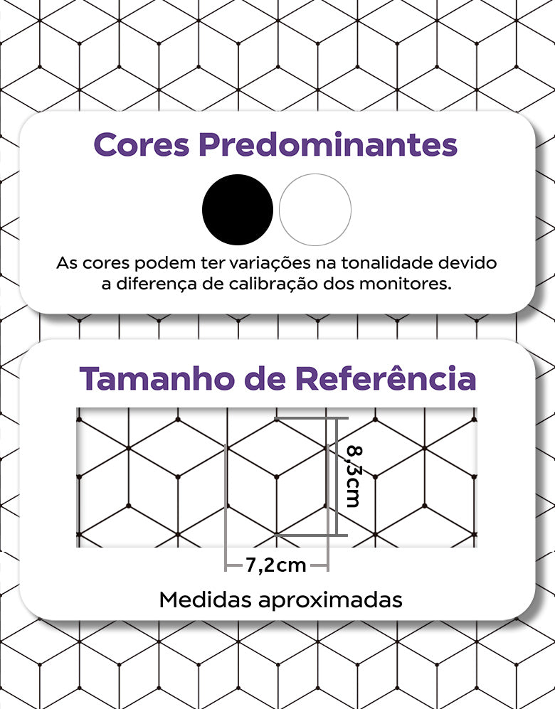 KIT DE 2 ROLOS - 1,00m x 50cm - Papel de Parede Adesivo Cubos Linhas