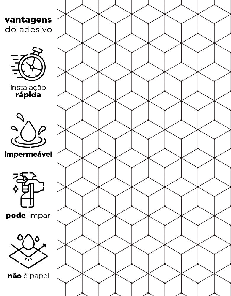 KIT DE 2 ROLOS - 1,00m x 50cm - Papel de Parede Adesivo Cubos Linhas