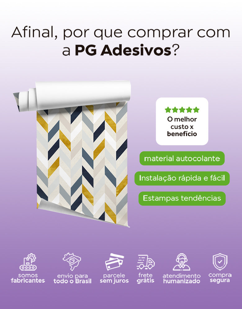 KIT DE 2 ROLOS - 3,00m x 50cm - Papel de Parede Adesivo Chevron Invertido
