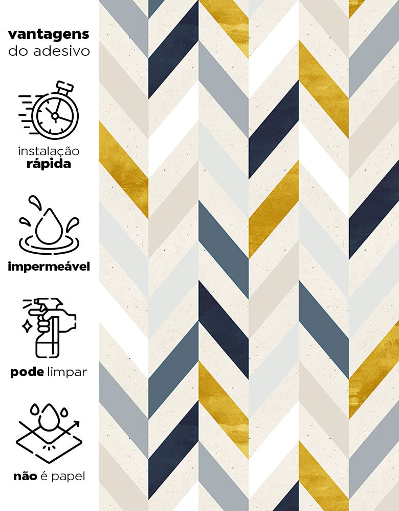 KIT DE 2 ROLOS - 3,00m x 50cm - Papel de Parede Adesivo Chevron Invertido