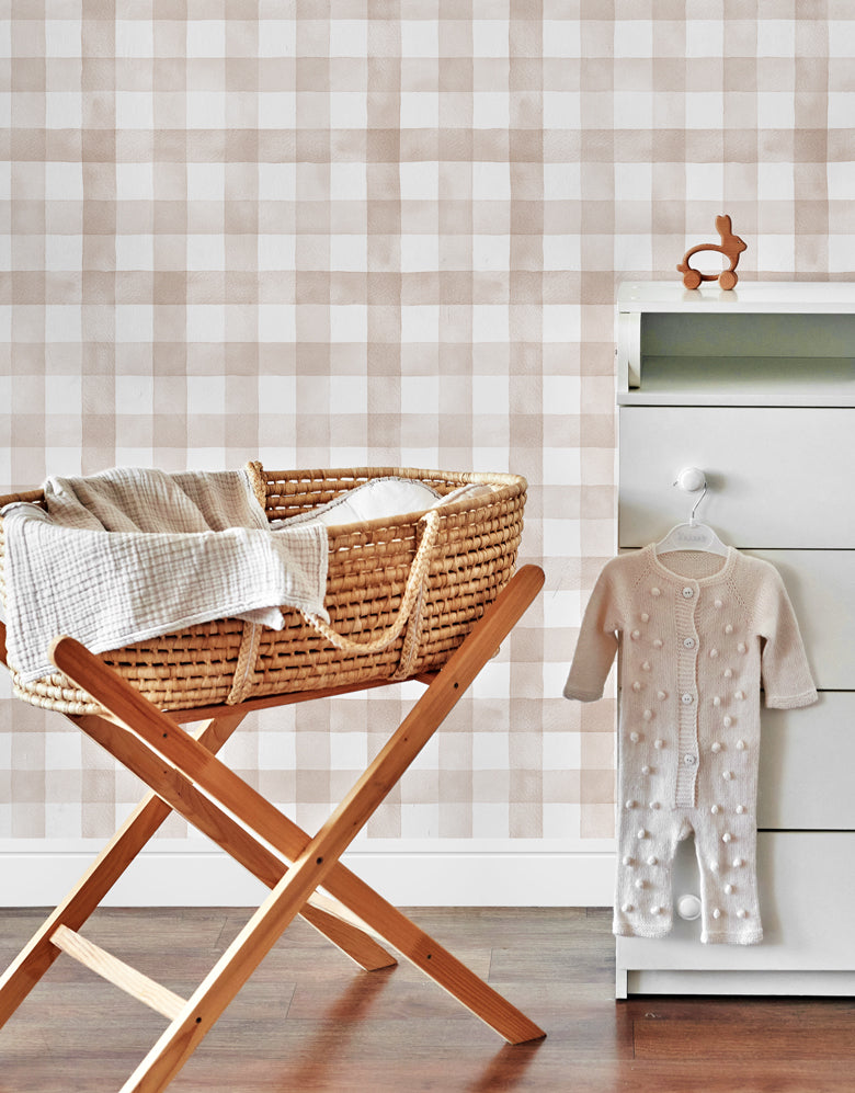 Papel de Parede Adesivo Xadrez Vichy Aquarela Nude