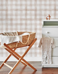 KIT DE 6 ROLOS - 3,00m x 50cm - Papel de Parede Adesivo Xadrez Vichy Aquarela Nude