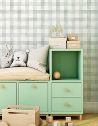 KIT DE 2 ROLOS - 2,50m x 50cm - Papel de Parede Adesivo Xadrez Vichy Aquarela Verde Menta