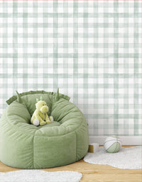 KIT DE 2 ROLOS - 2,50m x 50cm - Papel de Parede Adesivo Xadrez Vichy Aquarela Verde Menta