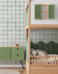 KIT DE 2 ROLOS - 2,50m x 50cm - Papel de Parede Adesivo Xadrez Vichy Aquarela Verde Menta