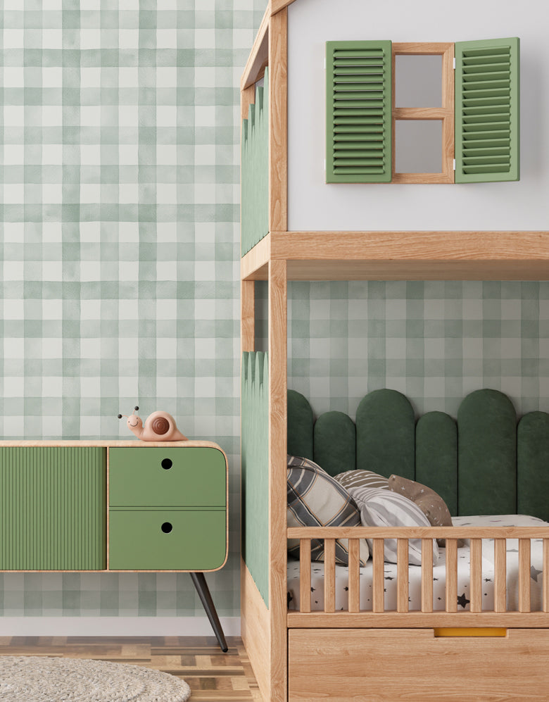 KIT DE 3 ROLOS - 3,00m x 50cm - Papel de Parede Adesivo Xadrez Vichy Aquarela Verde Menta