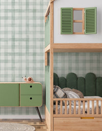 Papel de Parede Adesivo Xadrez Vichy Aquarela Verde Menta