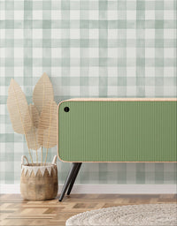 KIT DE 3 ROLOS - 3,00m x 50cm - Papel de Parede Adesivo Xadrez Vichy Aquarela Verde Menta