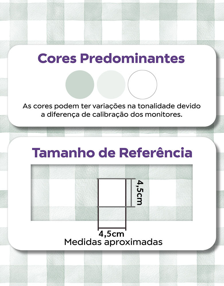 KIT DE 6 ROLOS -  3,00m x 50cm - Papel de Parede Adesivo Xadrez Vichy Aquarela Verde Menta