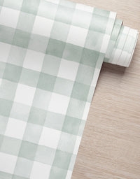 KIT DE 7 ROLOS - 3,00m x 50cm - Papel de Parede Adesivo Xadrez Vichy Aquarela Verde Menta