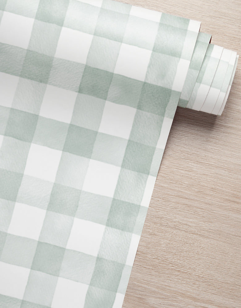 Papel de Parede Adesivo Xadrez Vichy Aquarela Verde Menta