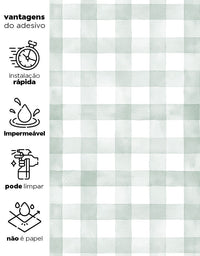 KIT DE 7 ROLOS - 3,00m x 50cm - Papel de Parede Adesivo Xadrez Vichy Aquarela Verde Menta
