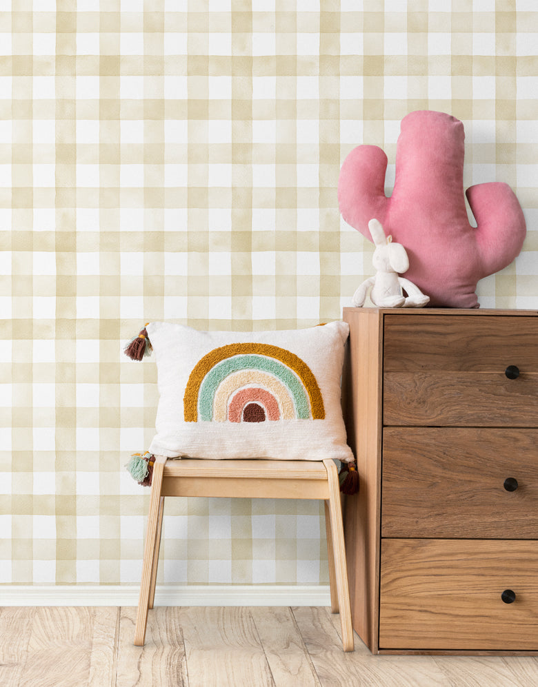 Papel de Parede Adesivo Xadrez Vichy Aquarela Amarela