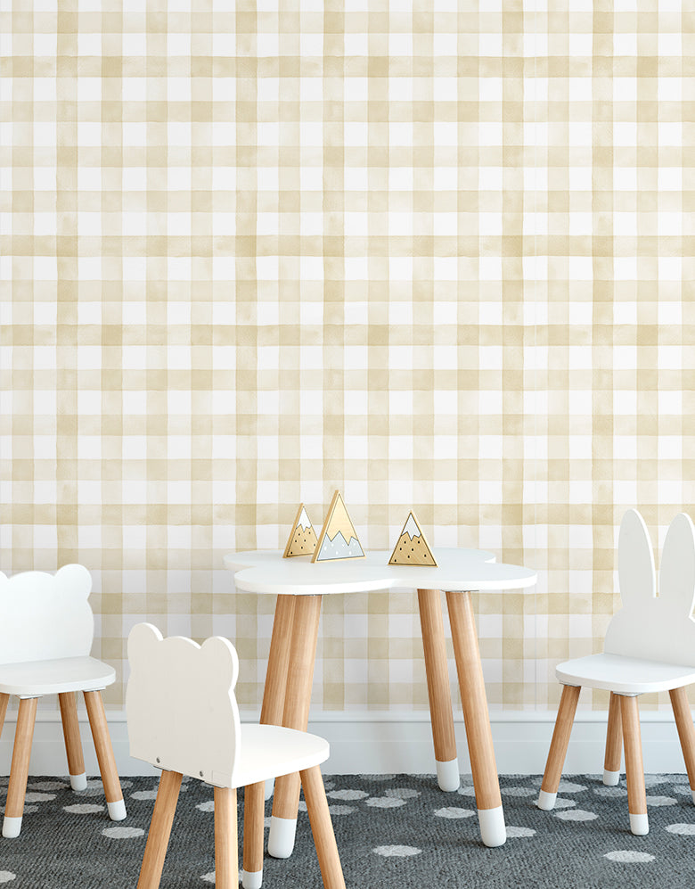 Papel de Parede Adesivo Xadrez Vichy Aquarela Amarela