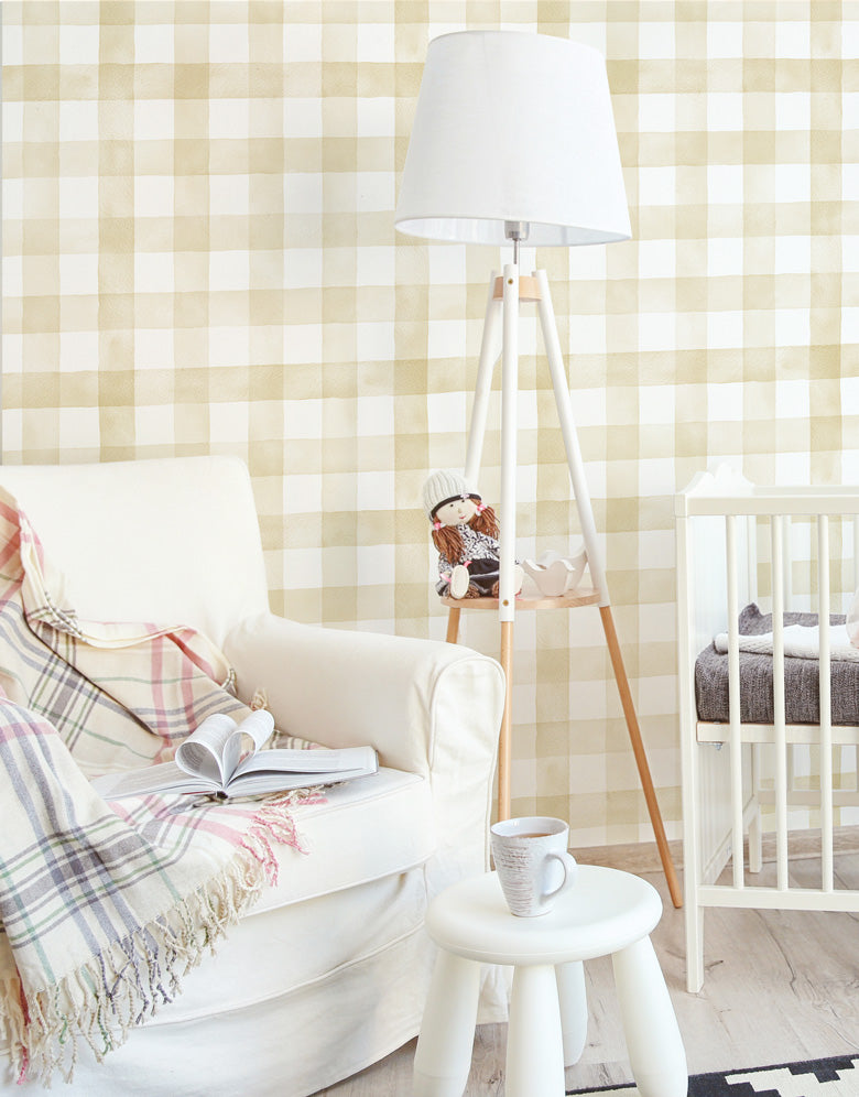 Papel de Parede Adesivo Xadrez Vichy Aquarela Amarela