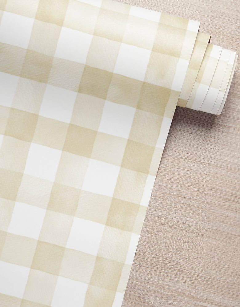 Papel de Parede Adesivo Xadrez Vichy Aquarela Amarela