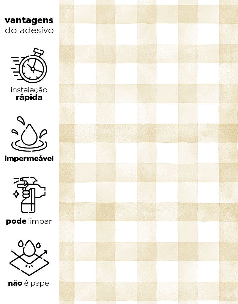 KIT DE 4 ROLOS - 1,00m x 50cm - Papel de Parede Adesivo Xadrez Vichy Aquarela Amarela