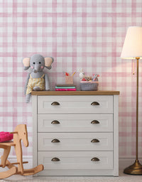 KIT DE 6 ROLOS - 2,50m x 50cm - Papel de Parede Adesivo Xadrez Vichy Aquarela Rosa Ternura