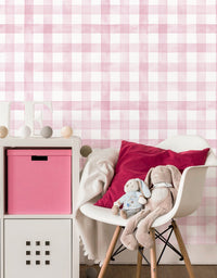 KIT DE 5 ROLOS - 1,50m x 50cm - Papel de Parede Adesivo Xadrez Vichy Aquarela Rosa Ternura