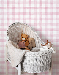 KIT DE 6 ROLOS - 1,50m x 50cm - Papel de Parede Adesivo Xadrez Vichy Aquarela Rosa Ternura