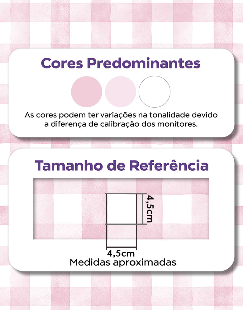 KIT DE 6 ROLOS - 2,50m x 50cm - Papel de Parede Adesivo Xadrez Vichy Aquarela Rosa Ternura