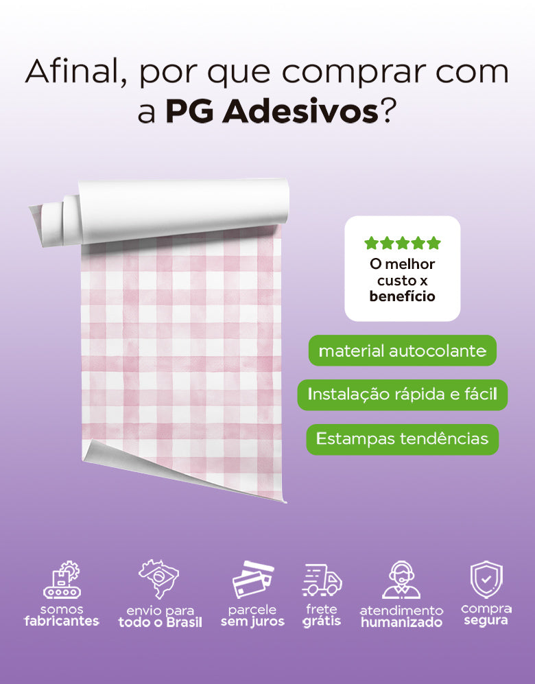 Papel de Parede Adesivo Xadrez Vichy Aquarela Rosa Ternura