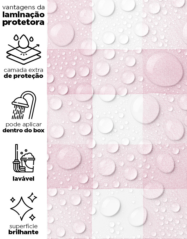 KIT DE 5 ROLOS - 1,50m x 50cm - Papel de Parede Adesivo Xadrez Vichy Aquarela Rosa Ternura
