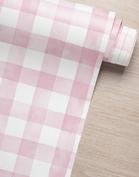 KIT DE 6 ROLOS - 2,50m x 50cm - Papel de Parede Adesivo Xadrez Vichy Aquarela Rosa Ternura