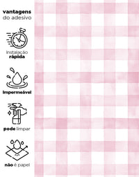 KIT DE 5 ROLOS - 1,50m x 50cm - Papel de Parede Adesivo Xadrez Vichy Aquarela Rosa Ternura