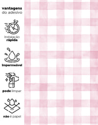 Papel de Parede Adesivo Xadrez Vichy Aquarela Rosa Ternura
