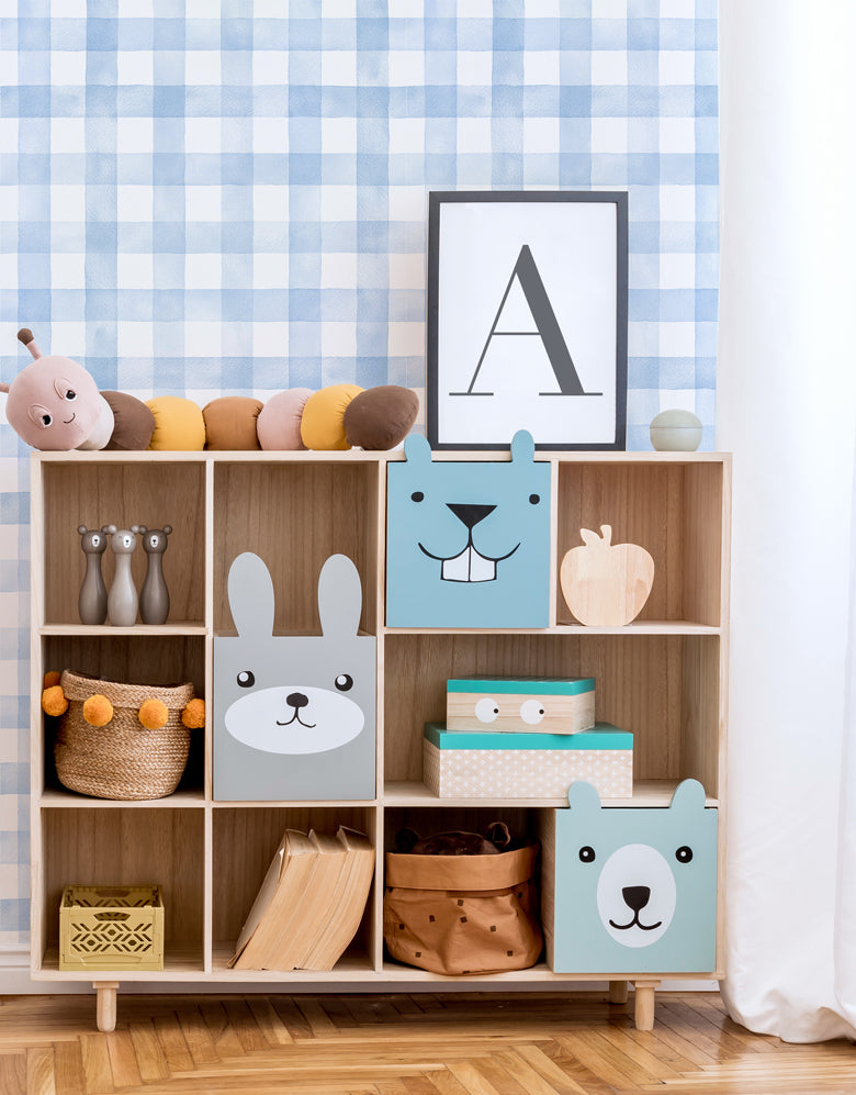 Papel de Parede Adesivo Xadrez Vichy Aquarela Azul Bebê