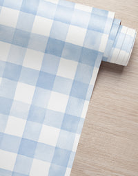 Papel de Parede Adesivo Xadrez Vichy Aquarela Azul Bebê