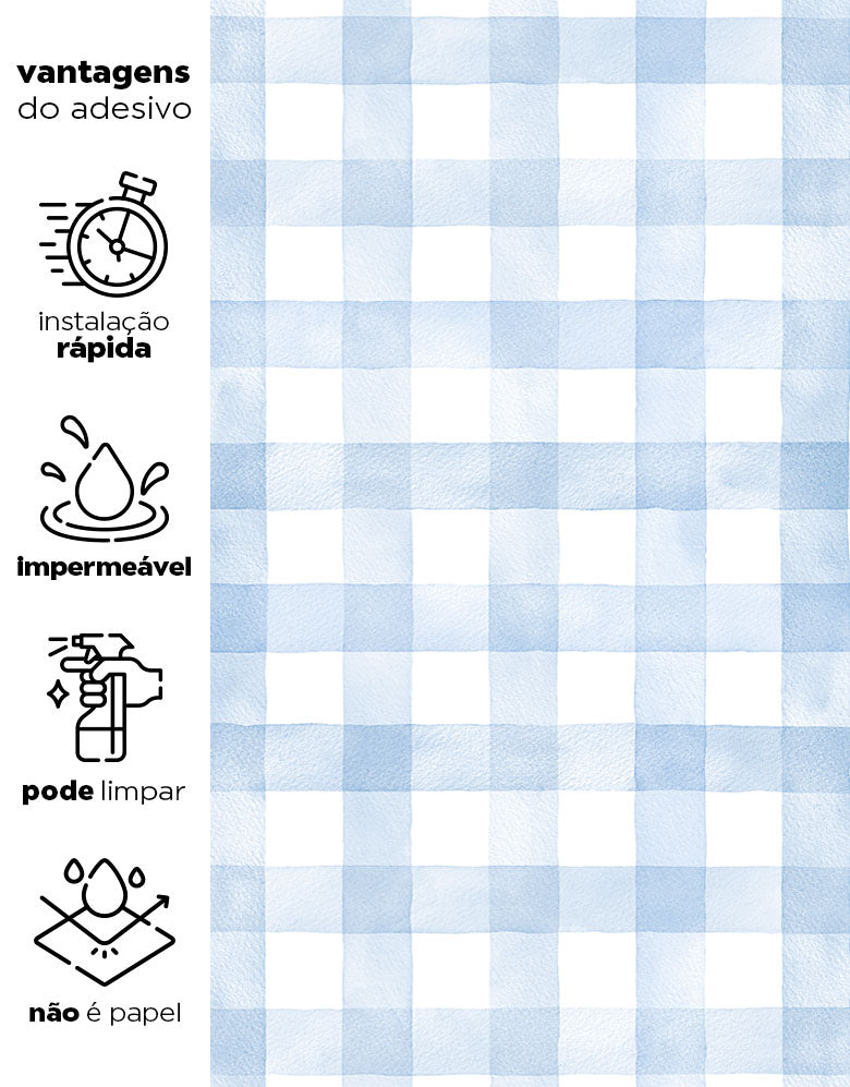 Papel de Parede Adesivo Xadrez Vichy Aquarela Azul Bebê