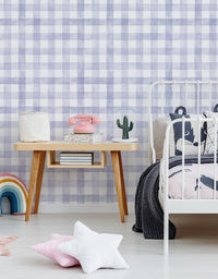 Papel de Parede Adesivo Xadrez Vichy Aquarela Lilás