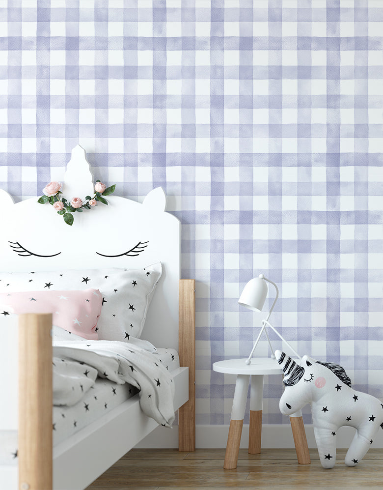 Papel de Parede Adesivo Xadrez Vichy Aquarela Lilás