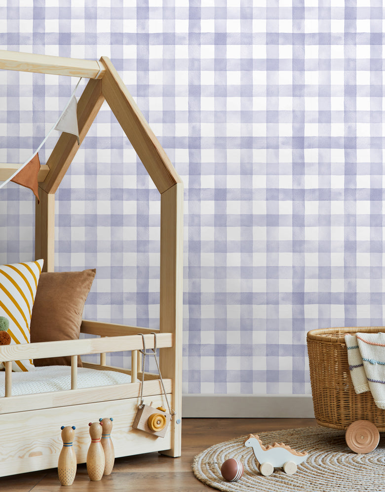 Papel de Parede Adesivo Xadrez Vichy Aquarela Lilás