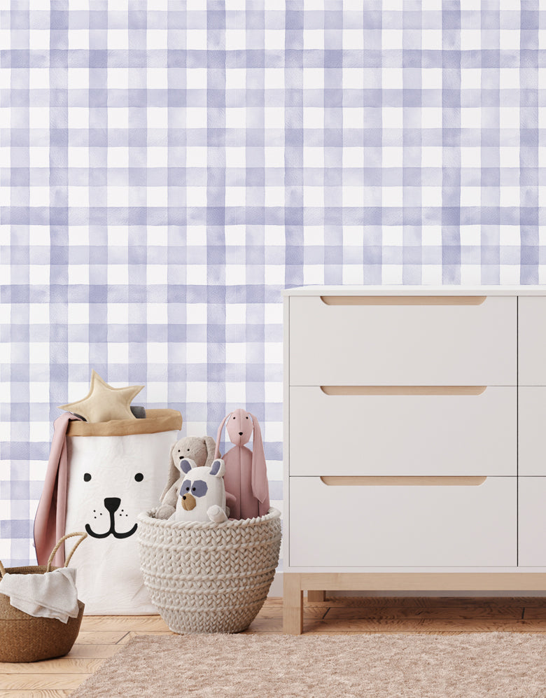 Papel de Parede Adesivo Xadrez Vichy Aquarela Lilás