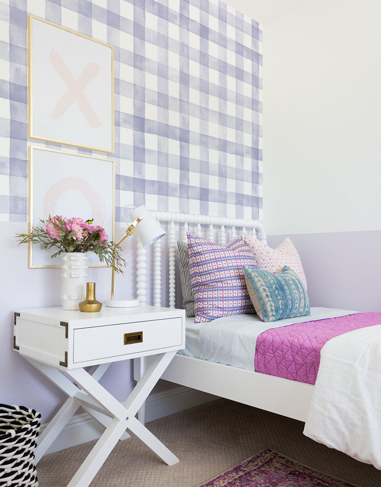 Papel de Parede Adesivo Xadrez Vichy Aquarela Lilás