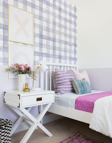 Papel de Parede Adesivo Xadrez Vichy Aquarela Lilás