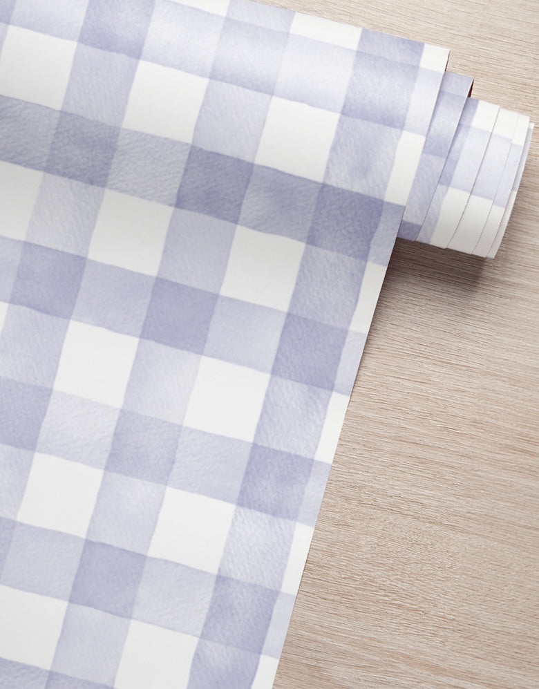 Papel de Parede Adesivo Xadrez Vichy Aquarela Lilás