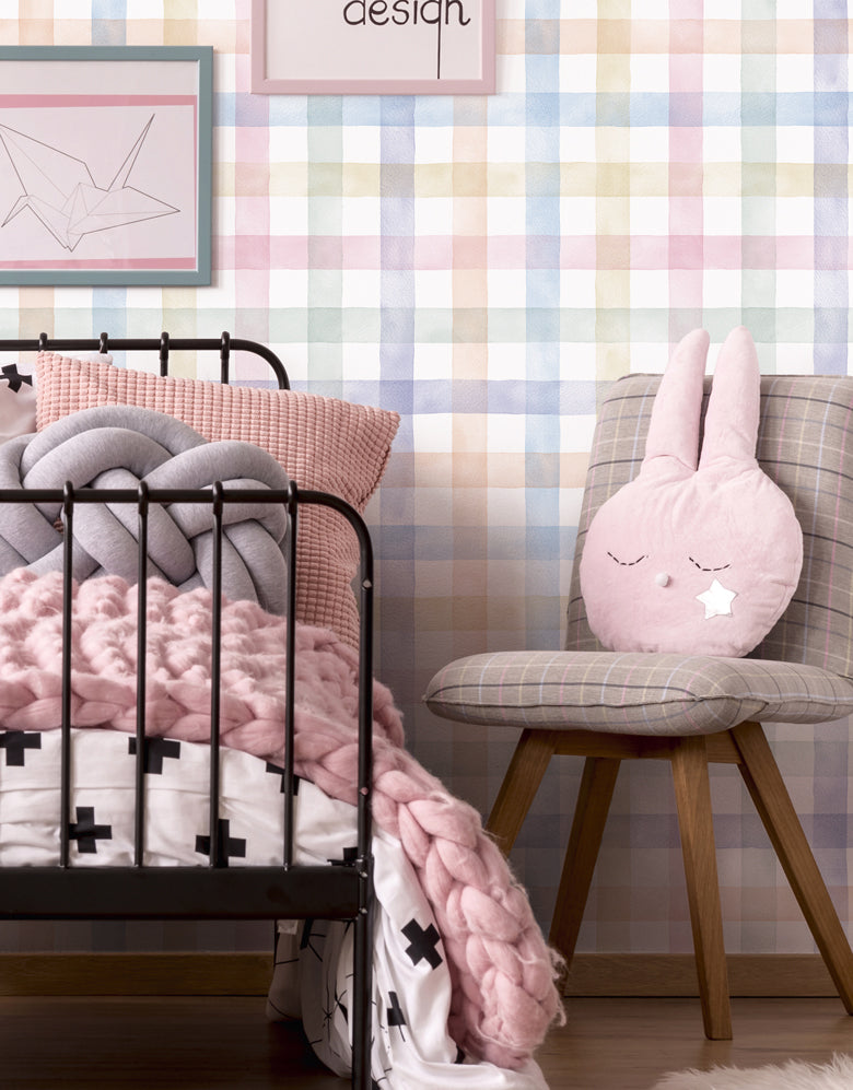 Papel de Parede Adesivo Xadrez Vichy Aquarela Colorido