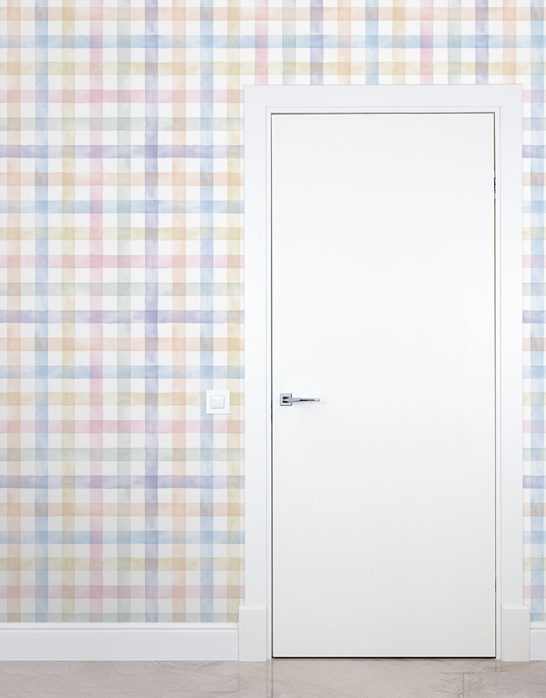 Papel de Parede Adesivo Xadrez Vichy Aquarela Colorido