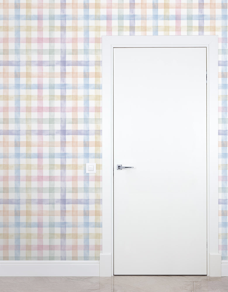 KIT DE 1 ROLOS - 1,50m x 50cm - Papel de Parede Adesivo Xadrez Vichy Aquarela Colorido