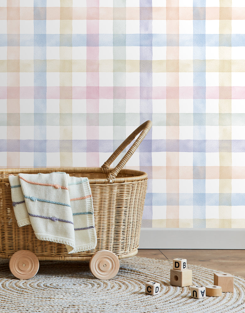 Papel de Parede Adesivo Xadrez Vichy Aquarela Colorido