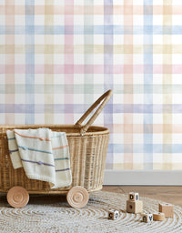 Papel de Parede Adesivo Xadrez Vichy Aquarela Colorido