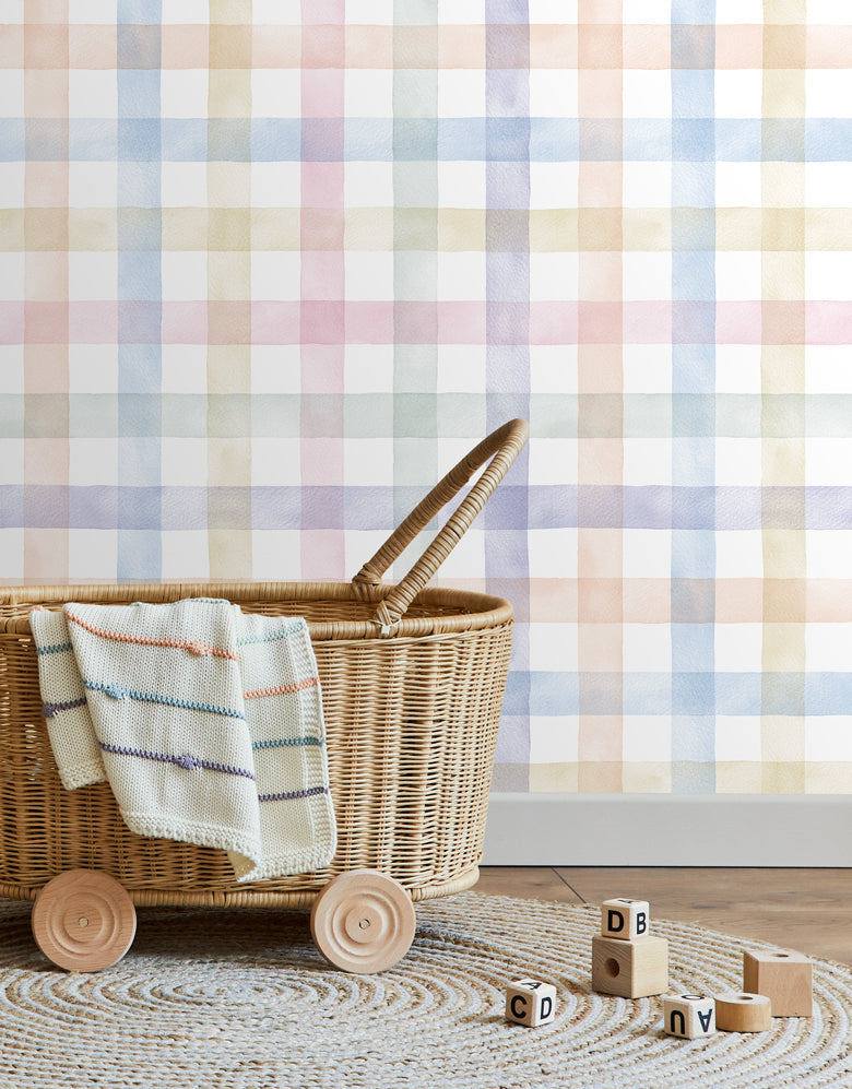 KIT DE 1 ROLOS - 3,00m x 50cm - Papel de Parede Adesivo Xadrez Vichy Aquarela Colorido