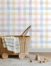 KIT DE 1 ROLOS - 1,50m x 50cm - Papel de Parede Adesivo Xadrez Vichy Aquarela Colorido