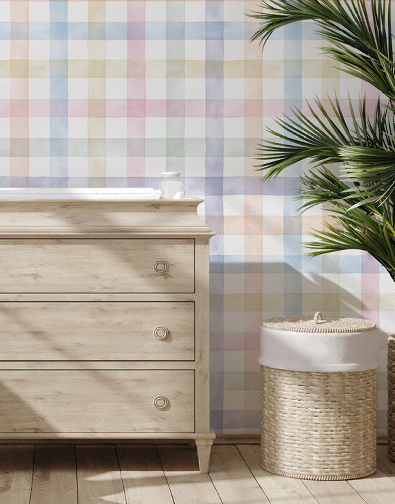 Papel de Parede Adesivo Xadrez Vichy Aquarela Colorido