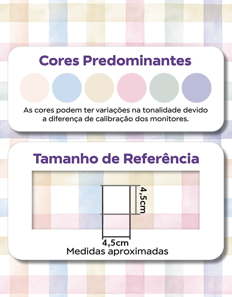 KIT DE 1 ROLOS - 3,00m x 50cm - Papel de Parede Adesivo Xadrez Vichy Aquarela Colorido