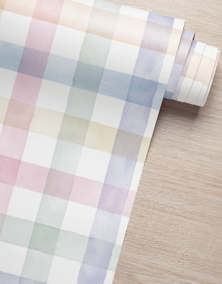 KIT DE 1 ROLOS - 3,00m x 50cm - Papel de Parede Adesivo Xadrez Vichy Aquarela Colorido